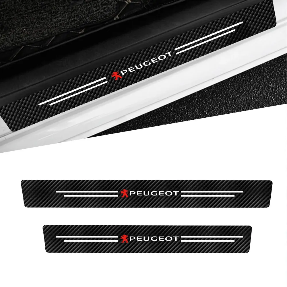 For Peugeot 408 4008 308 3008 5008 508 2008 208 301 Accessories 4pcs/set Leather Carbon Fiber Car Door Sill Anti-Scratch Sticker