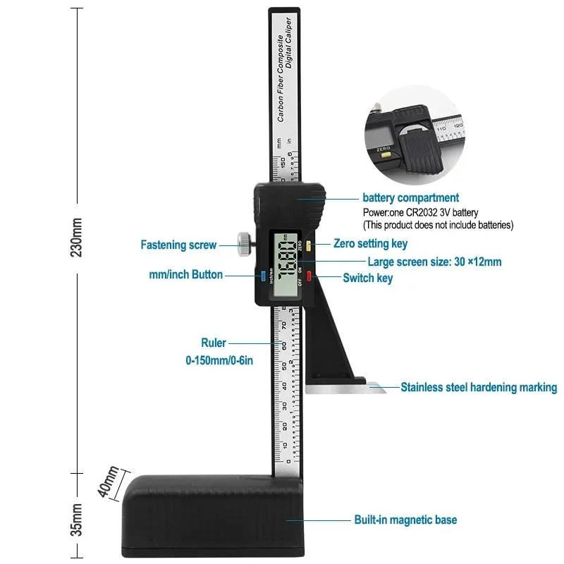 Digital Height Gauge 0-150mm 0.01mm Electronic Digital Height Vernier Caliper Ruler Wood Table Marking Ruler Measuring Tools