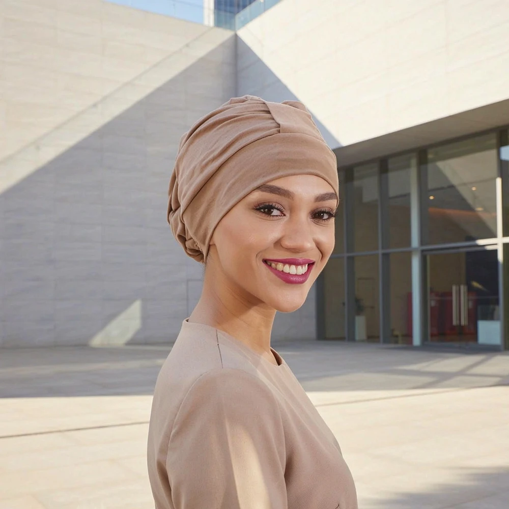 Soild Color Hat Women Muslim Turban Head Cover Bonnet Cancer Beanie Islamic Pleated Hair Loss Cap Headwear Arab