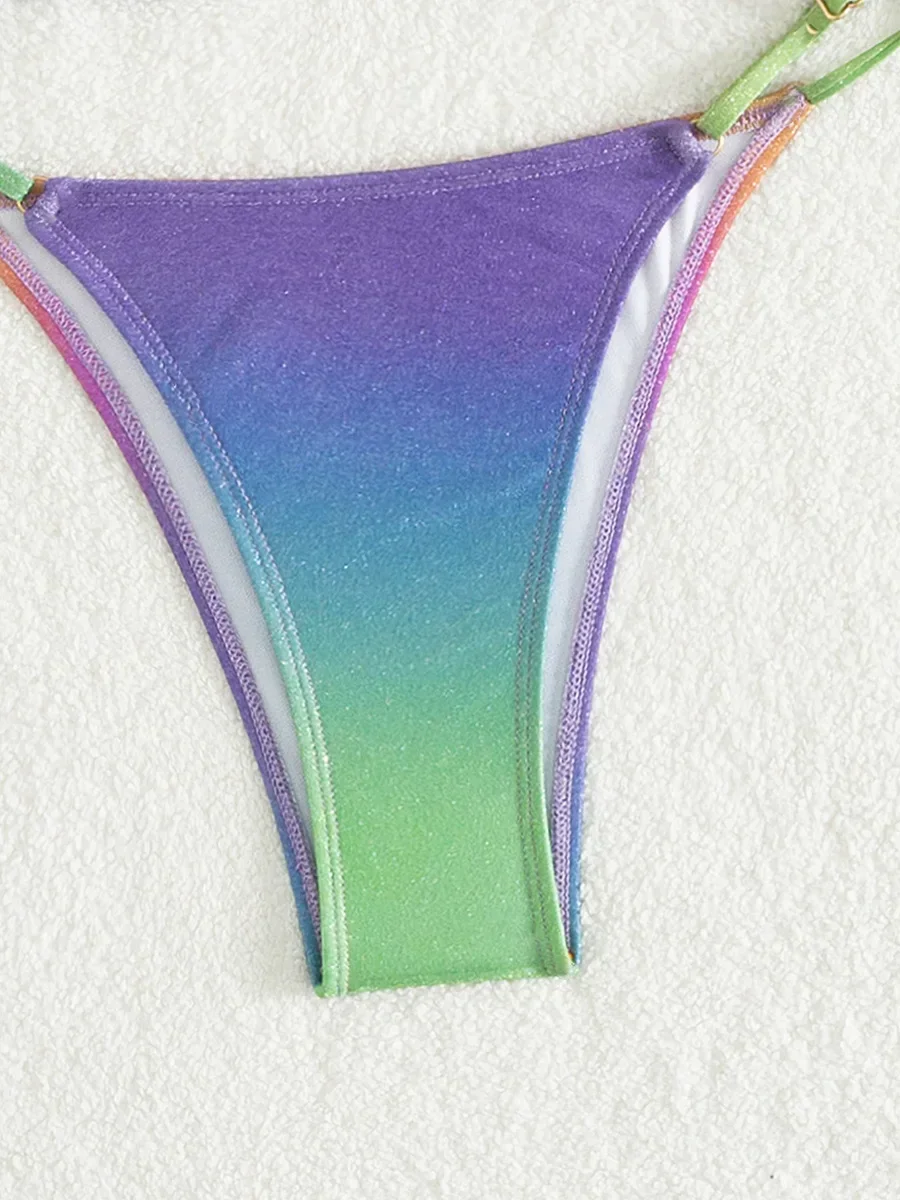 Sexy Gradient Halter High Cut Bikini Women Swimwear Female Swimsuit Two-pieces Bikini Set Brazilian Bather Bathing Suit Swim