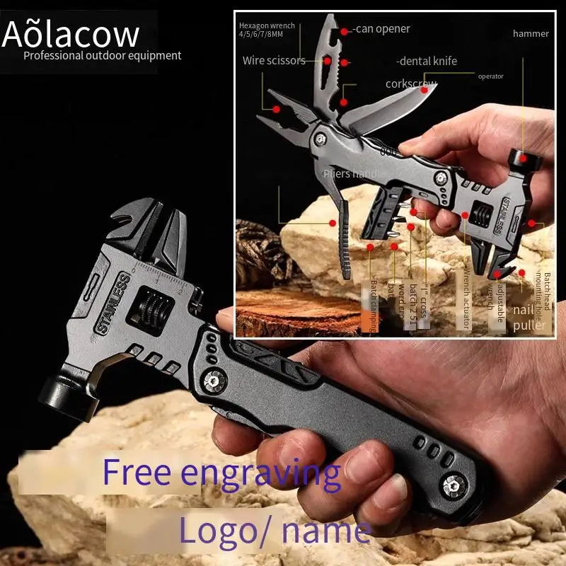 

Aolacow уличный многофункциональный автомобильный молоток, комбинированный инструмент, многоцелевой складной нож, портативные плоскогубцы для кемпинга, 16 дюймов