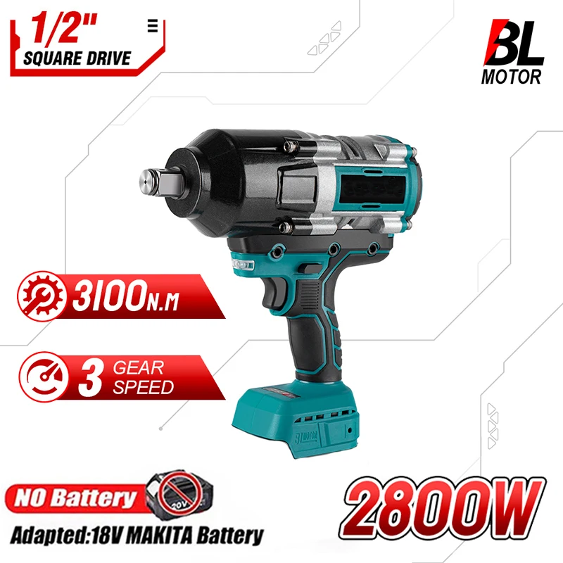 3100N.M High Torque Brushless Electric Impact Wrench Super Power Screwdriver Cordless Wrench Power Tools for Makita 18V Battery