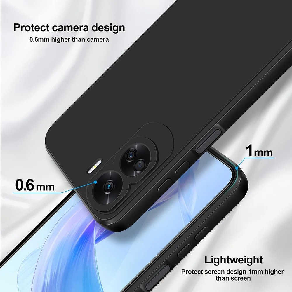 Liquid Silicone Case For Huawei Honor 9 10 Lite 20 30 60 70 80 90 Pro 100 9X Soft Shockproof TUP Black Full Cover