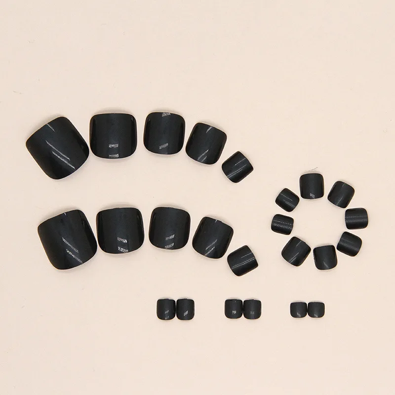 

24Pcs French Tip Toe Press on Nails - Solid Black Glossy Finish | Minimalist Style For Women Toenail