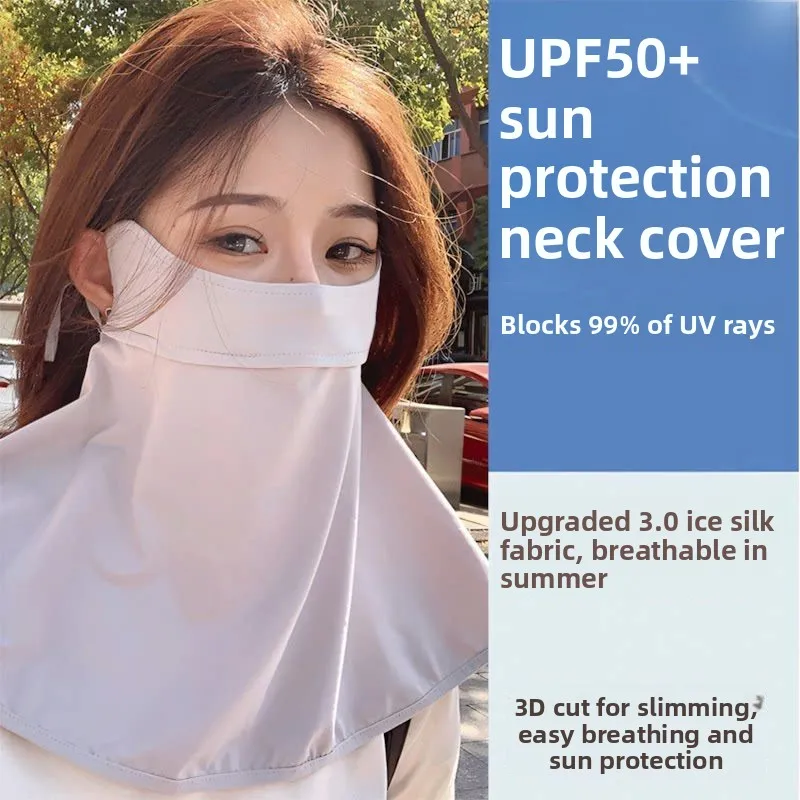 

Women's Ice Silk UV Protection Face Mask Breathable Thin One-Piece Neck Protector Summer Sunshade Mask City Outdoor Use