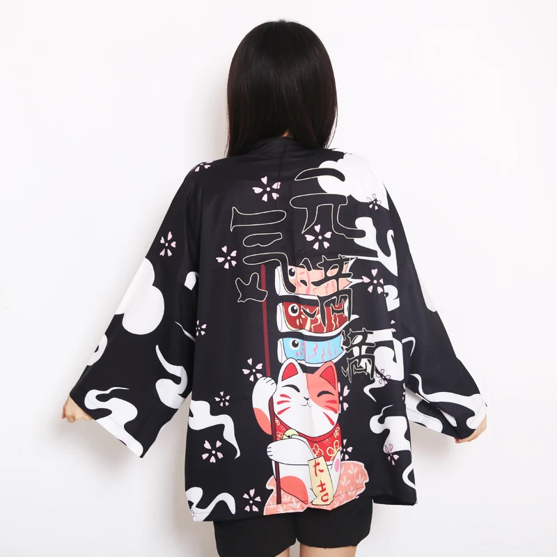 Japanese Kimono Yukata Samurai Kimono Man Cat Print Shirt Clothing Harajuku Cardigan For MenTraditional Haori Kimono Women New