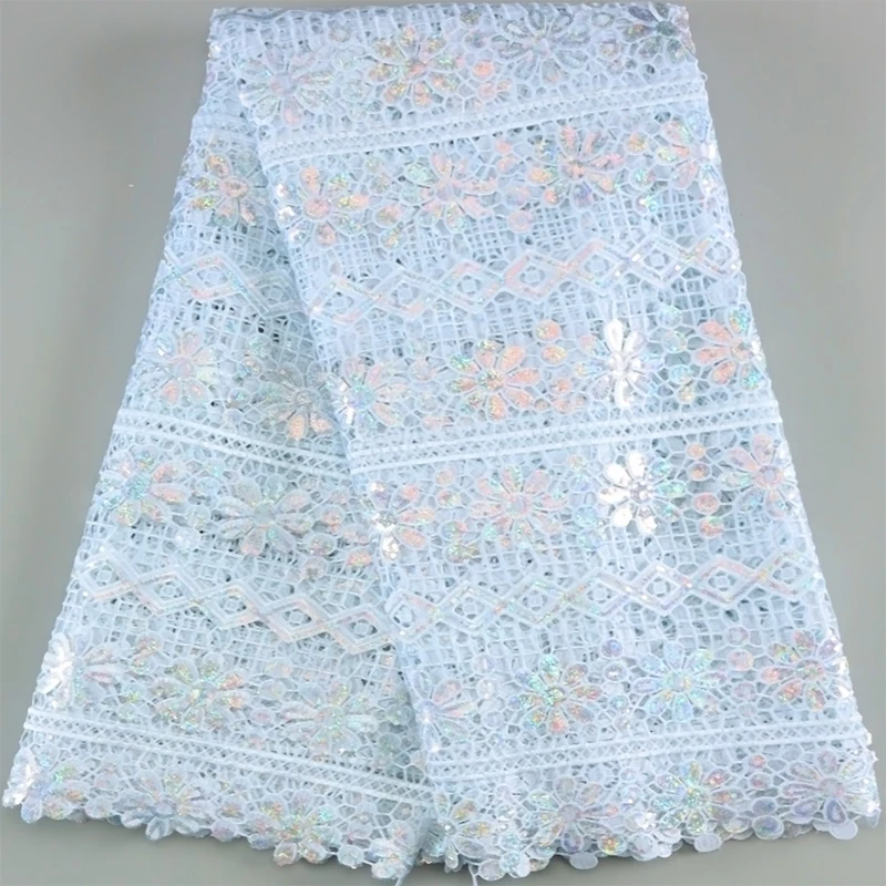 

Чисто белая африканская Водорастворимая кружевная ткань 2024 Высокое качество Французский гипюр шнур блестки кружевная ткань для женского вечернего платья