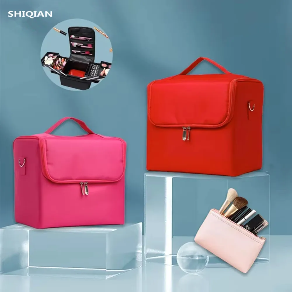 

Large Makeup Carrying Train Case for Women, Travel Bag Storage Box,4 Tier Professional Nail Organizer Case with Adjustable