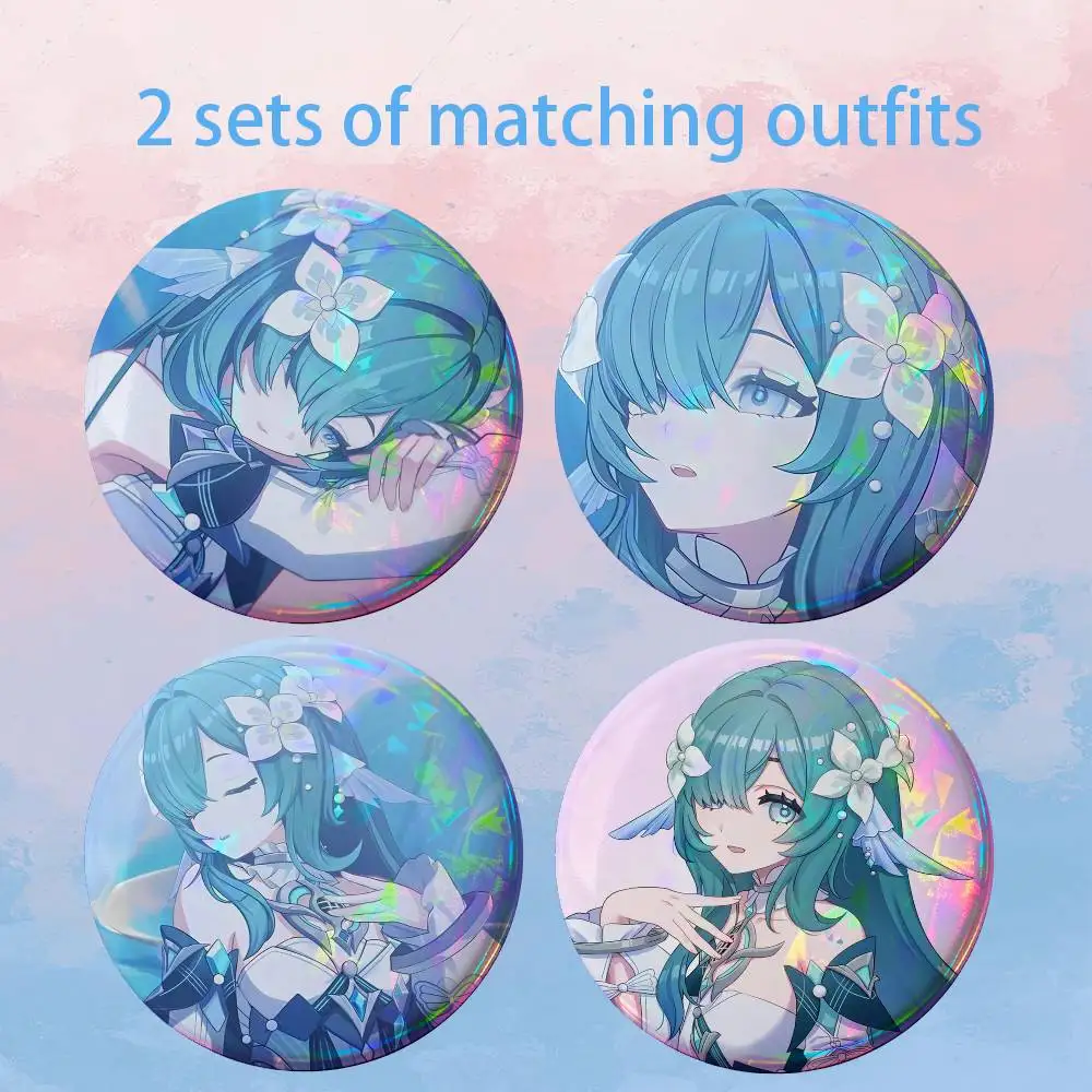 Genshin Imapct 7.1 Vodyanitsa 2 piece set Badges On Backpack Jacket Cartoon Round Brooches Acrylic Button Pins Collection Gifts