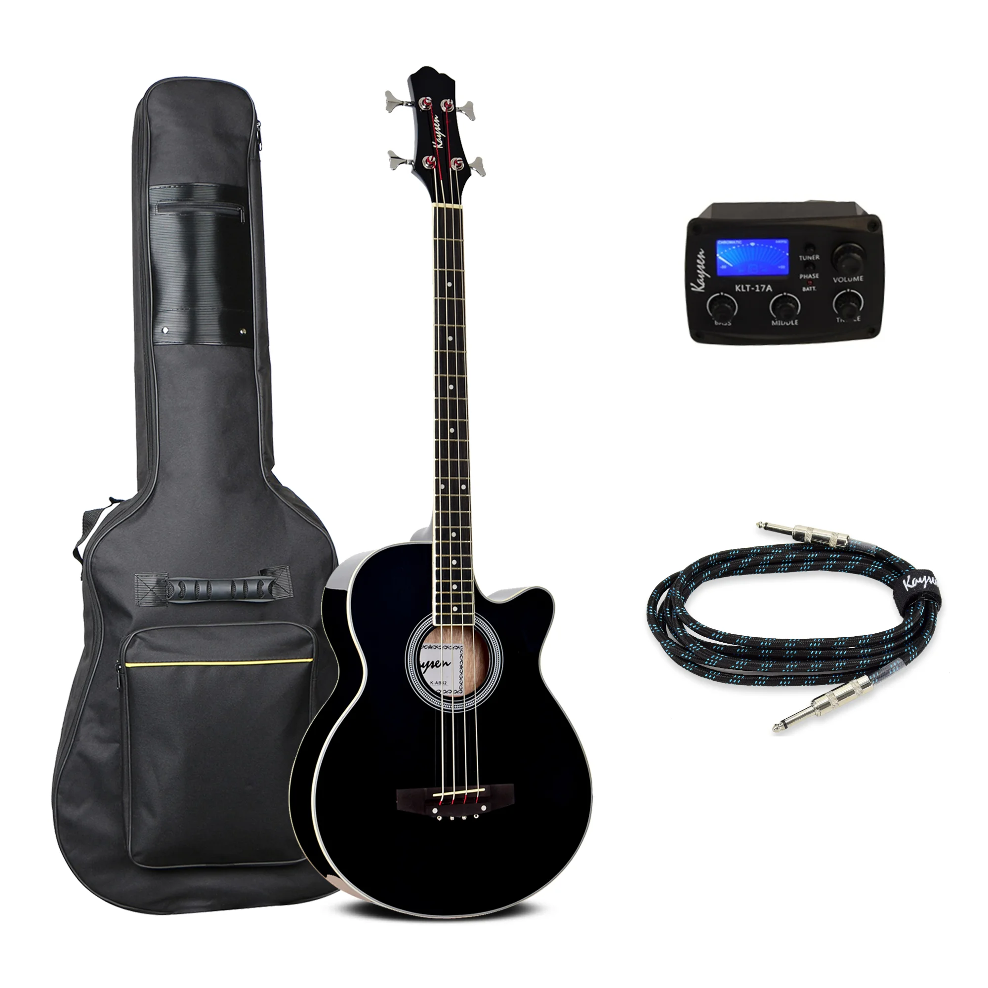 4pcs Musical Instruments Wooden Bass 4 String Semi Acoustic Electric Bass Guitar