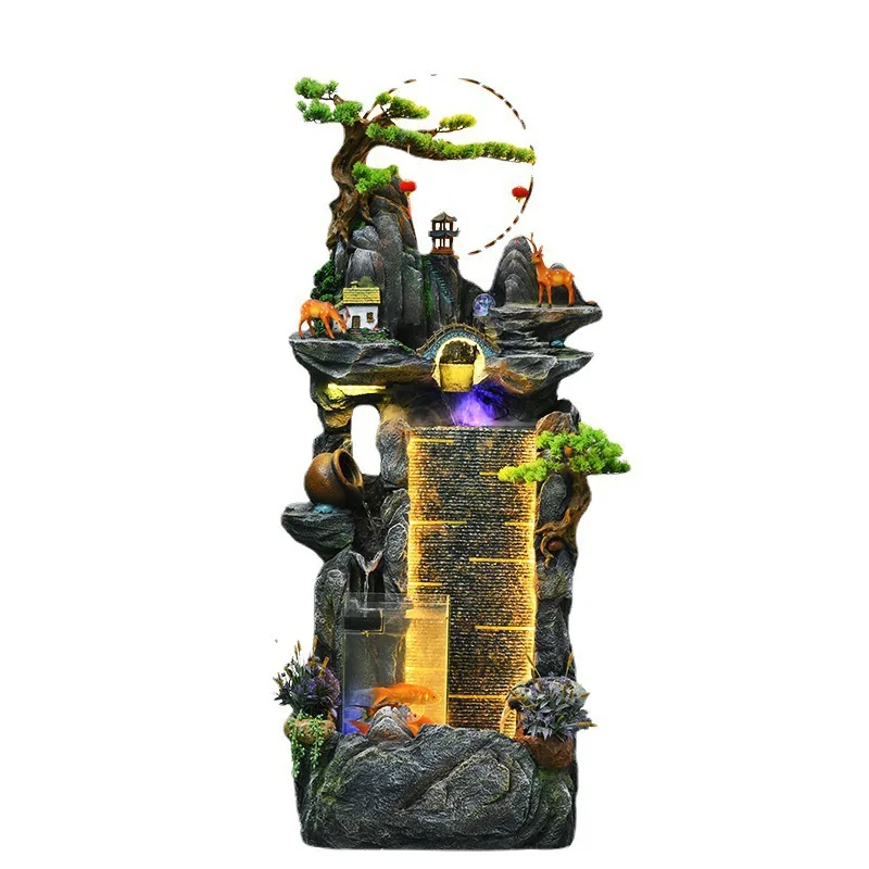 Water curtain wall rockery fish tank fountain, living room office circulation water feature ornament
