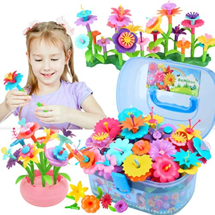Flower Building Toy Set for Girls Best Birthday Gifts for 3 4 5 6 7 Year Old Arts and Crafts Kit for Toddlers STEM Activities a