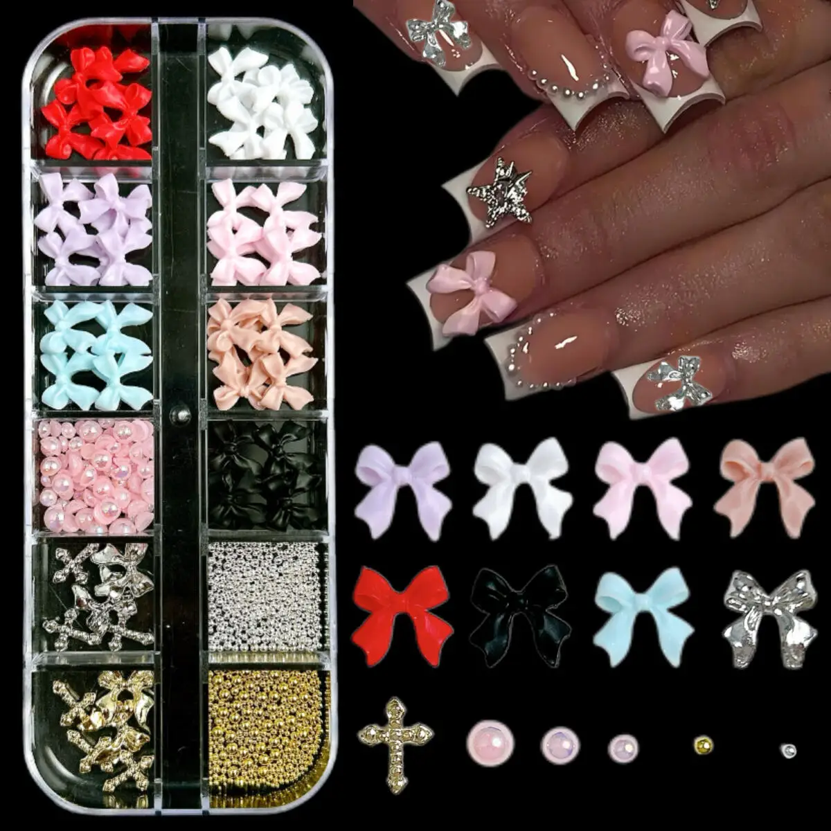 

1Box Minimalist Multiple Sized Simulated Pearls Nail Charms Solid Color Mini Flat Bottomed Rhinestones Nail Art Decorations DIY