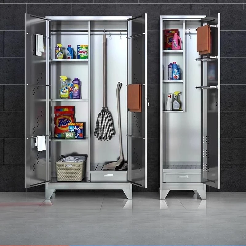 304 stainless steel cleaning cabinet school factory cleaning hygiene tool cabinet household storage mop broom storage cabinet