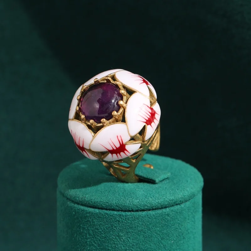 

Vintage Purple Resin Rings Jewelry Women Retro Enamel Lotus Flower High Quality Palace Elegant Anniversary Accessories 2026 New