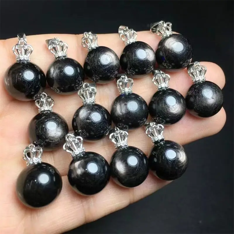 S925 Natural Hypersthene Sphere Pendant Gemstone Crystal Jewelry Bangle Fashion Women Healing Holiday Gift 1PCS