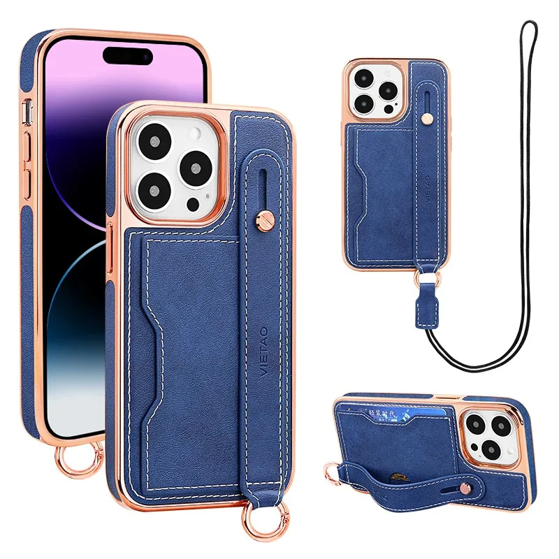 Vietao Luxury Orange Leather phone cover for iphone 14 13 12 pro max 14pro 13pro 12pro Card holder stand mobile case