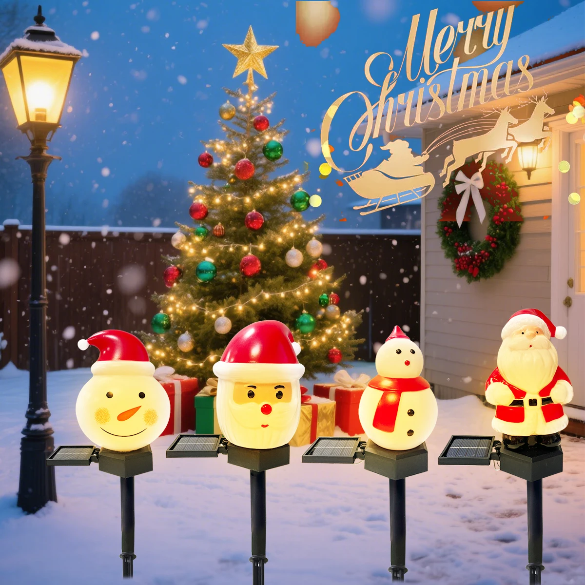 1 قطعة عيد الميلاد ثلج وسانتا كلوز أضواء المسار في الهواء الطلق مقاوم للماء مصابيح إضاءة للمناظر الطبيعية لمسار حديقة ساحة فناء عيد الميلاد ديكور