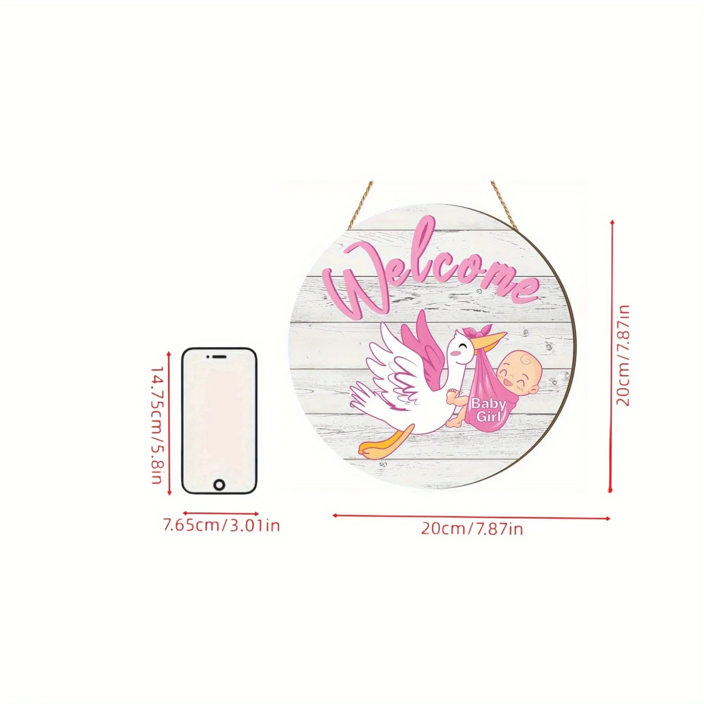 1pc, a Baby Girl Gender Reveal Welcome Sign, ( 7.87inch* 7.87inch) Hanging Wreath Round Wooden Sign, Wooden Decoration, Wooden F