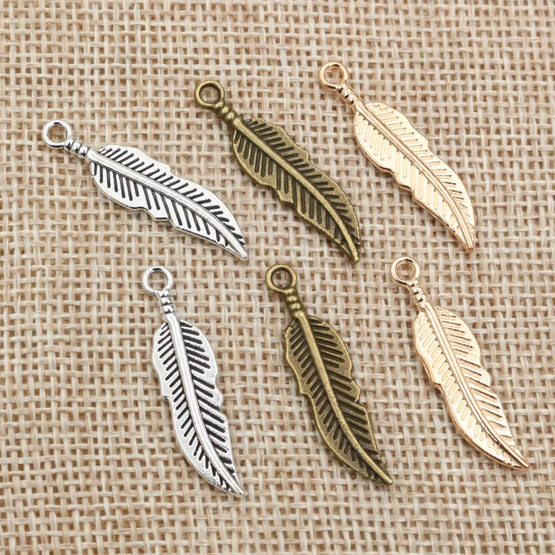 30pcs 30x7.5mm Feather Charms Antique Silver Plated Bronze KC Gold Pendants Charms DIY Jewelry Making Accessories Findings