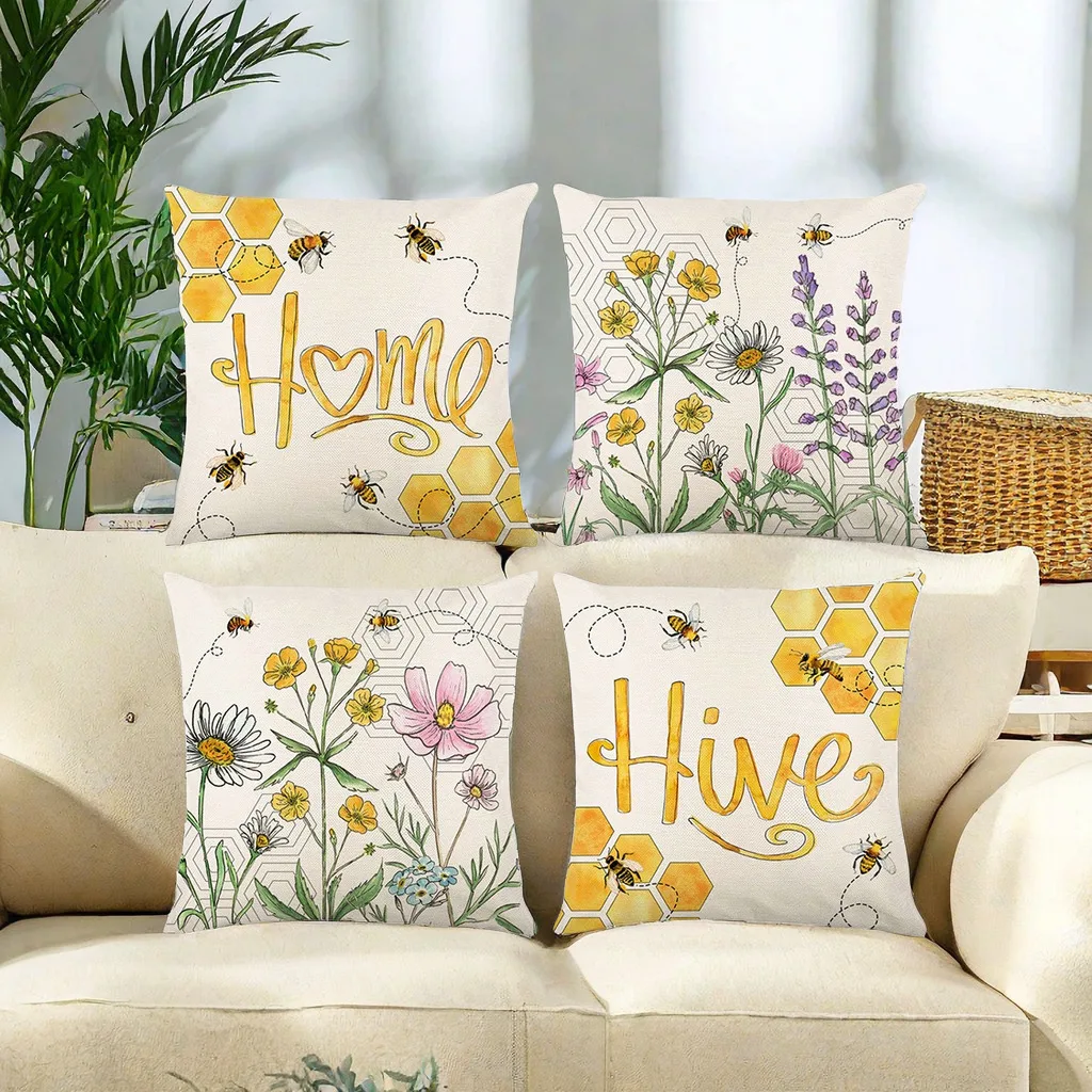 

4 Pcs Polyester Cushion Covers Clean and Cosy Natural Style Pillow Cases Sofa Bedroom Pillows Cushions Special Pillow Home Decor