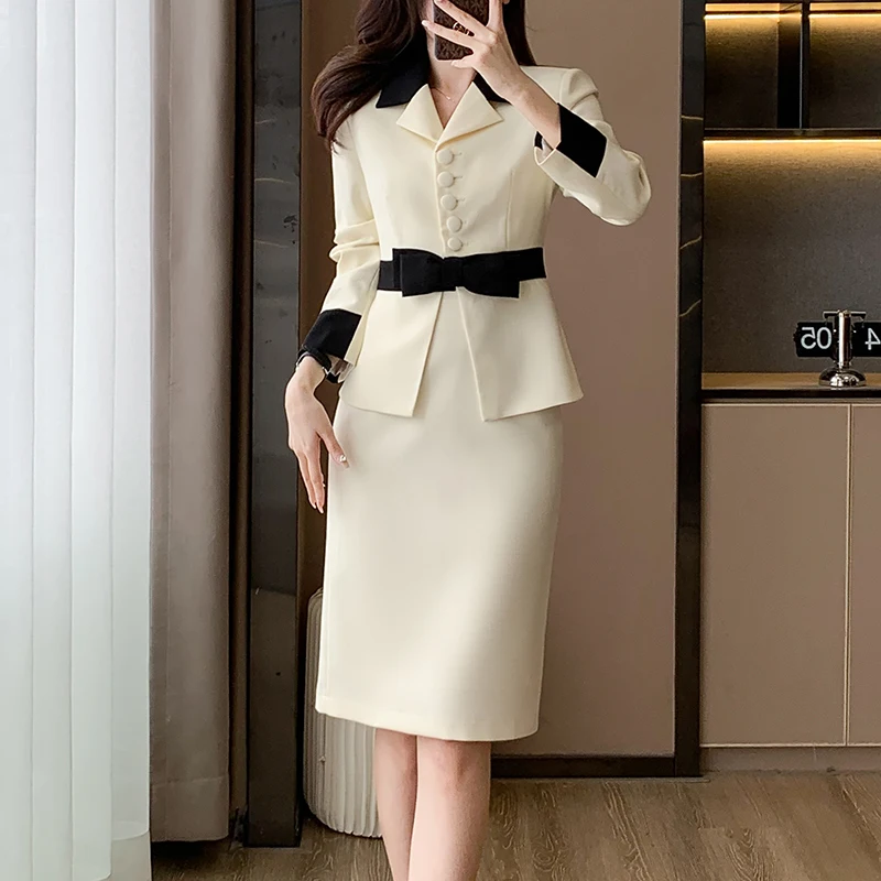 NAVIU 2024 Spring New Arrivals Elegant Suit Set For Women Chic Jacket And Slim Skirt Fashionable Female Office Lady Suit Set