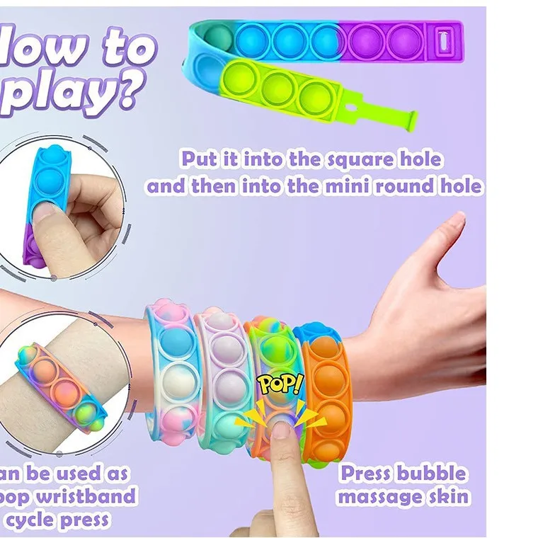 Silicone Pop It Fidget bulle Bracelet pousser bulles soulagement du Stress Fidget jouet soulager la Fatigue dépression détendre Pop cadeau pour les enfants
