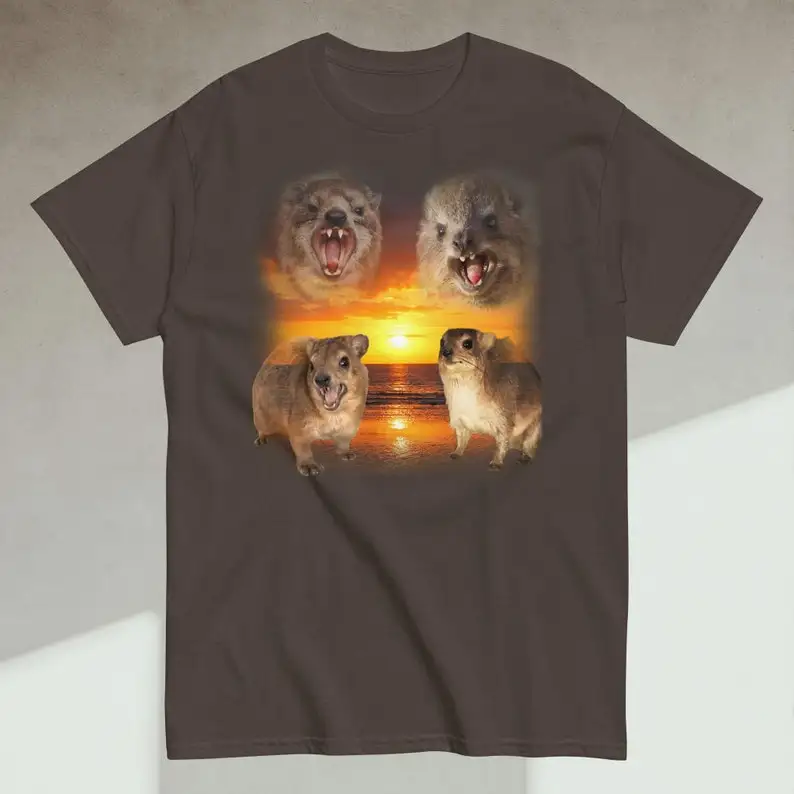 Four Hyraxes Retro Graphic T-shirts, Vintage Hyrax Sunset Tshirt, Dassies, Stupid Silly Gifts, Ironic Shirt, Awawa Tee