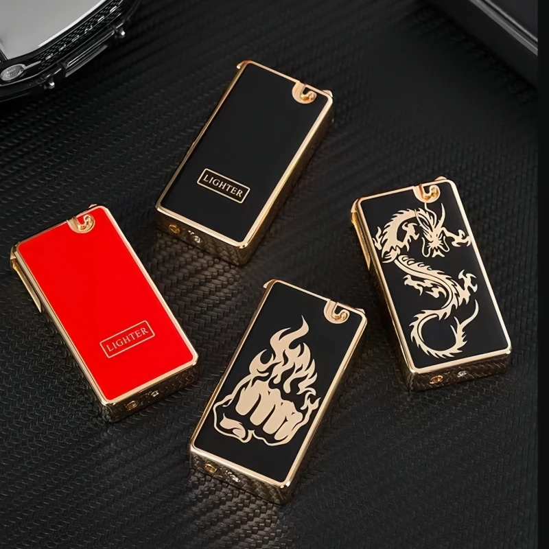 Metal Plating 3D Relief Inflatable Lighter One click Ejection Grinding Wheel Ignition Butane Gas Lighter Smoking Gifts For Men