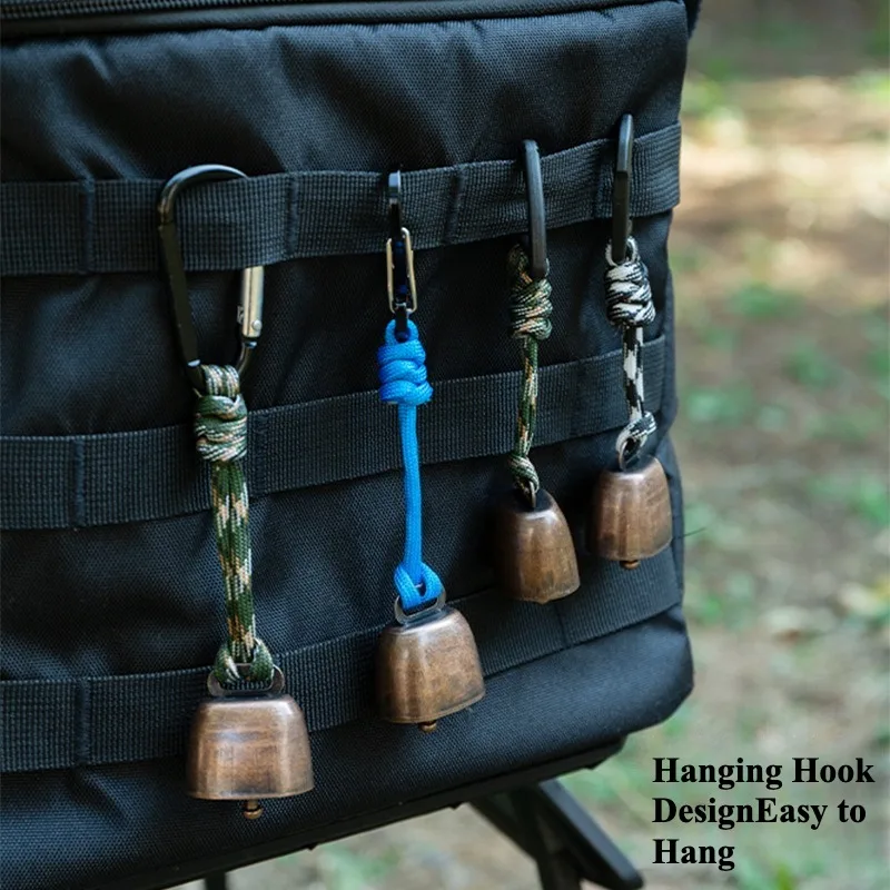 Vintage Cast Iron Bear Bell Loud Hiking Cowbell Keychain with Woven Strap for Outdoor Camping Protection