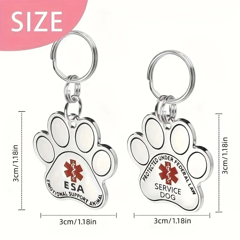 Personalized Pet ID Tags Custom Engraved Service Dog ESA Cat Name Phone Number Stainless Steel Paw Pendant