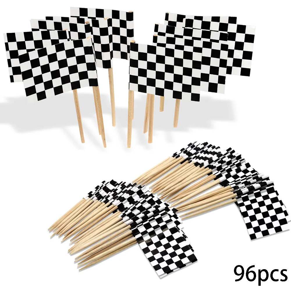 

100pcs Checkered Racing Flag Toothpick Cupcakes Toppers Party Birthday Decoration Cocktail Fruit Stick Toothpicks Race Car