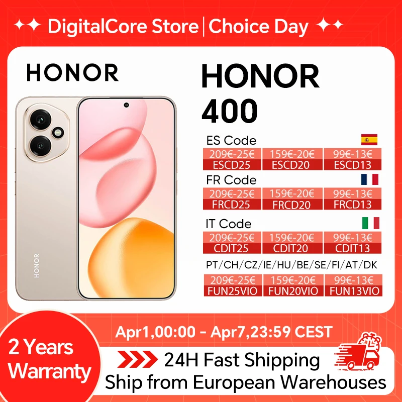 Version Globale HONOR 400 Smartphone 5G Snapdragon 7 Gen 3 Appareil Photo IA 200MP Écran AMOLED 6,55'' 5300mAh 66W SuperCharge