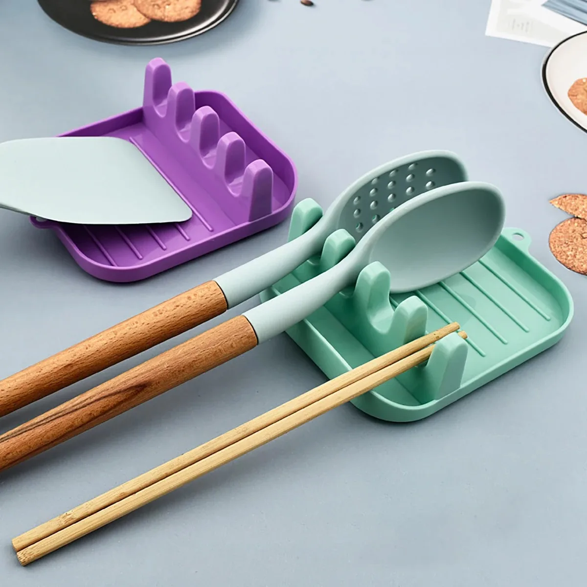 Non-Slip Kitchen Pot Lids Spoon Chopsticks Holder Shelf Organizer Cooker Stand Supports - Multi-Function Utensil Rest Pad