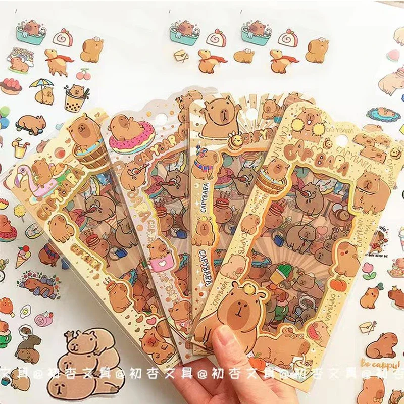 4Set Lovely Capybara Animal Sticker Waterproof PVC DIY Goo Card Set Creative Stationery Handbook Sticker children's day gifts