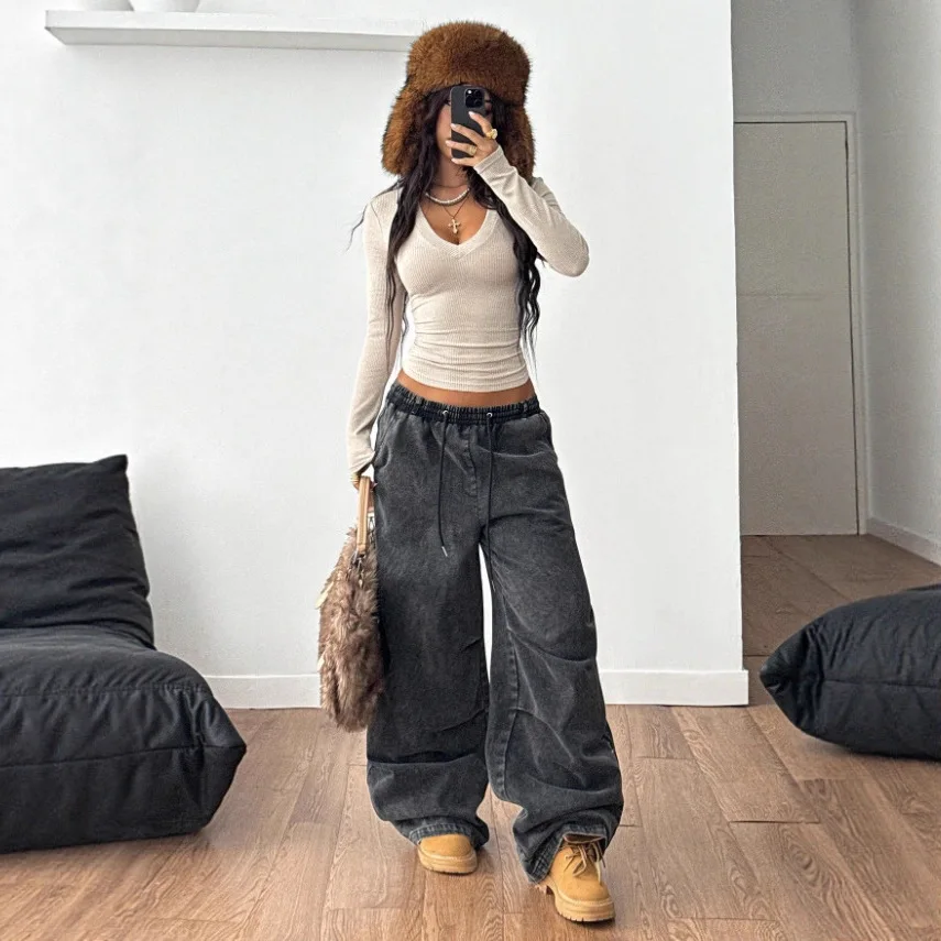 Women Spring Autumn Thread Knitted Slim V-Neck Long Sleeve Stretchy Comfortable Pullover Top