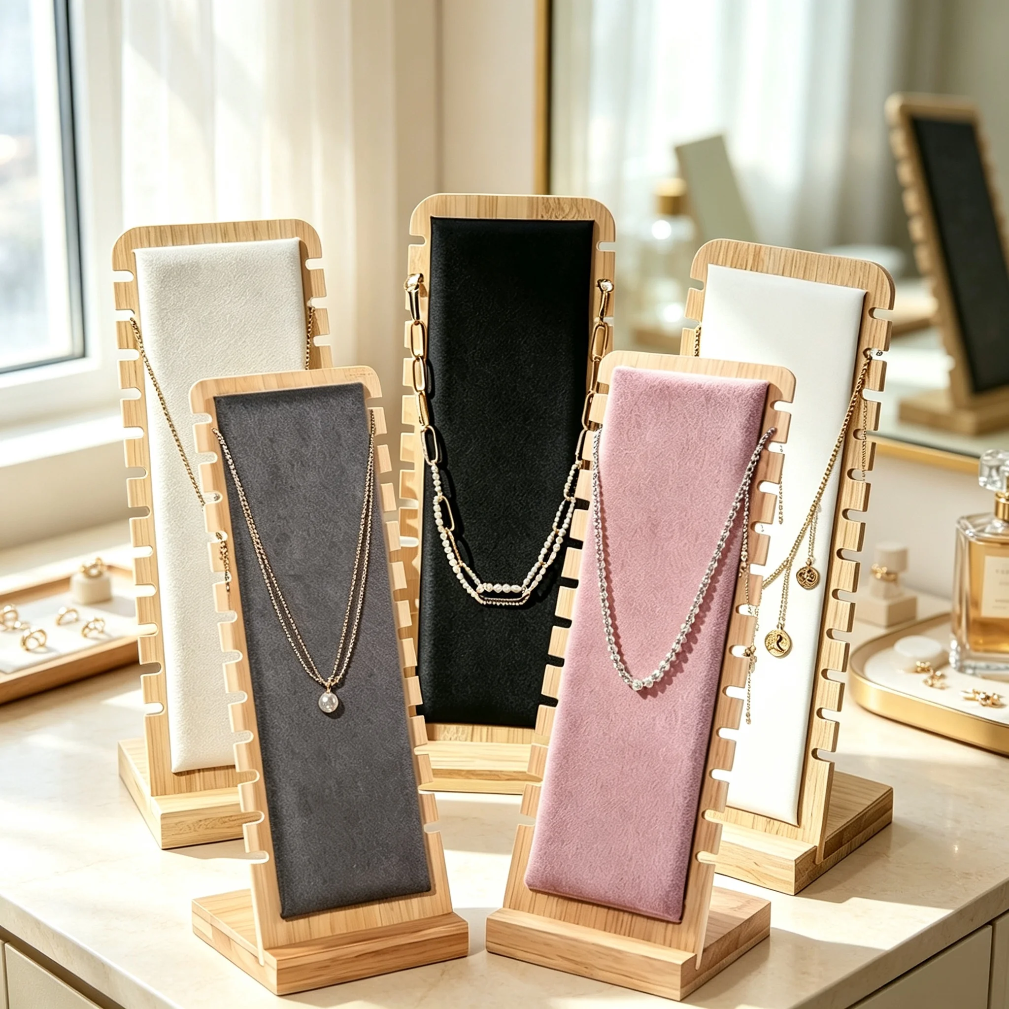 Necklace Display Stand, Velvet Soft Mat Multiple Jewelry Pendant Holder, Tabletop Necklace Bracelets Chain Organizer