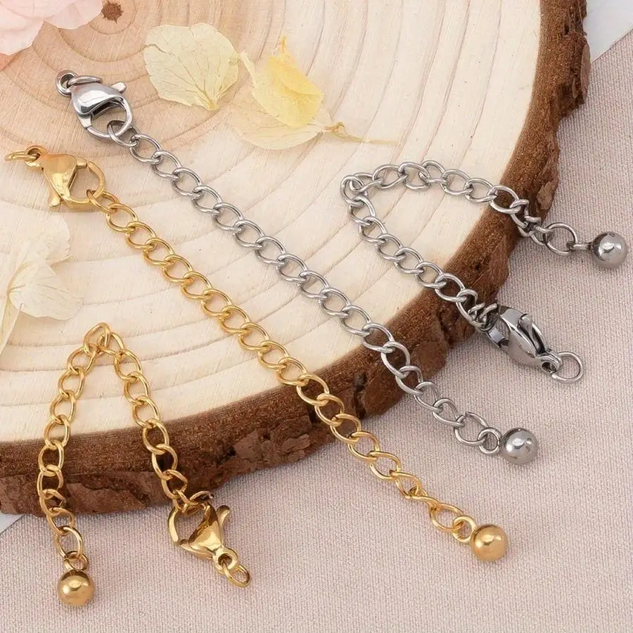1/5/10/20/50/100pcs Lobster Clasps with Tail Chains - Stainless Steel Clasp and Extension Chain Kit for DIY Jewelry Connectors L