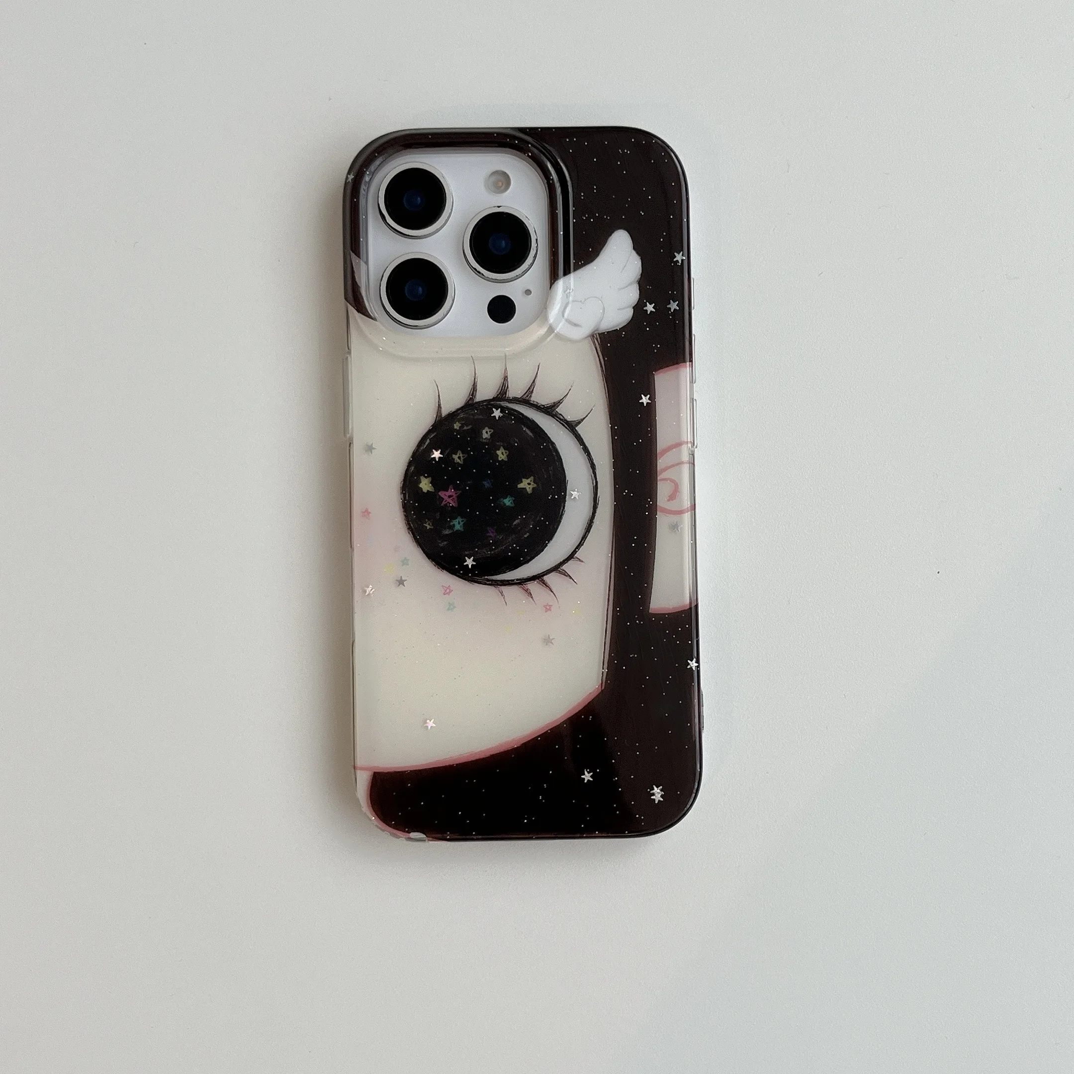 

Блестящий чехол для телефона с большими глазами для iPhone 17 16e 16 15 14 13 12 11 Pro Max X Xs XR XSMax 8 7 6 6s Air Plus с текстурой пера