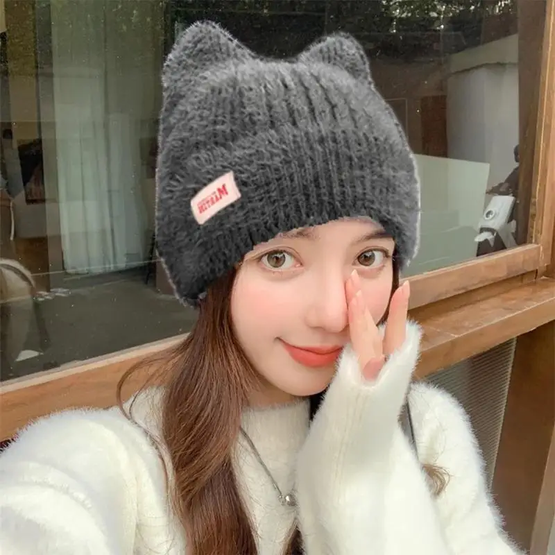 Gorro punto con orejas gato, gorro suave, gorro divertido para mujer, gorro para actividades aire libre
