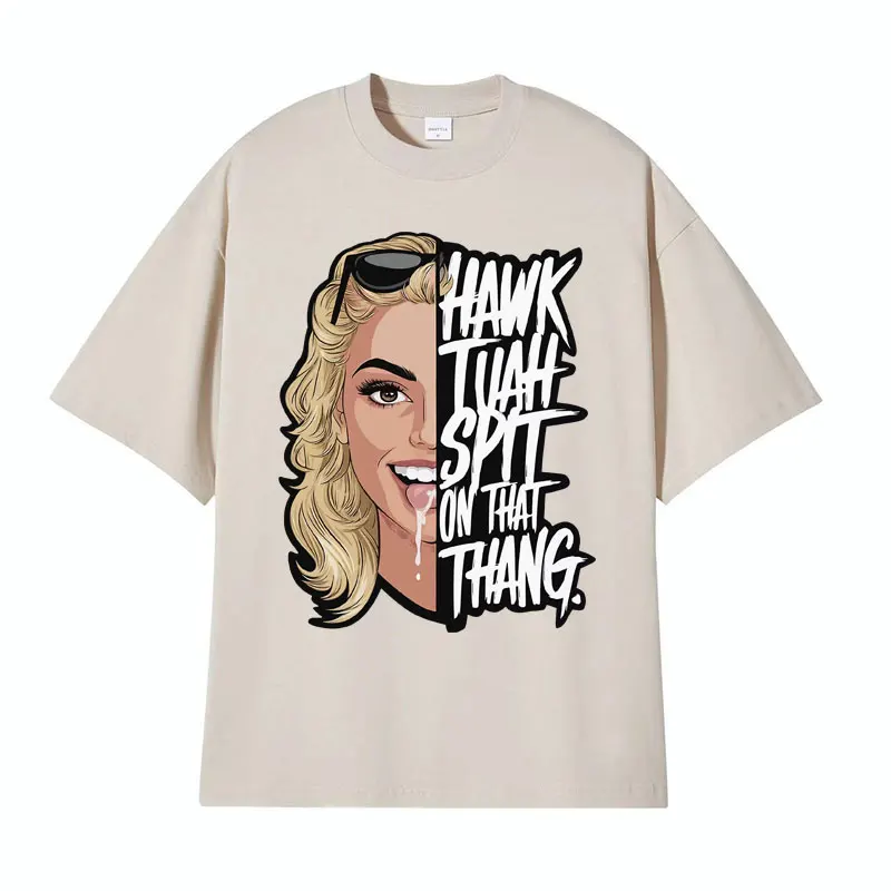 Funny Hawk Tuah Spit on That Thang Graphic Tee Shirt Men Women Harajuku Streetwear T-shirt Vintage Pure Cotton Oversized T Shirt