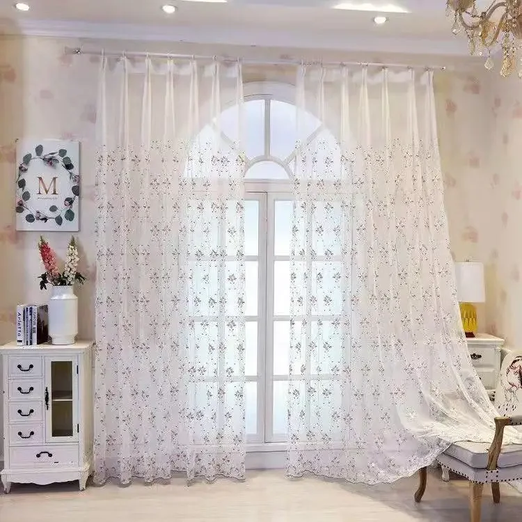 الريف الأمريكي شبكة غير مثقوبة خليج النوافذ شرفات خفيفة فاخرة الراقية الراقية الشعور الأزهار ستائر قصيرة