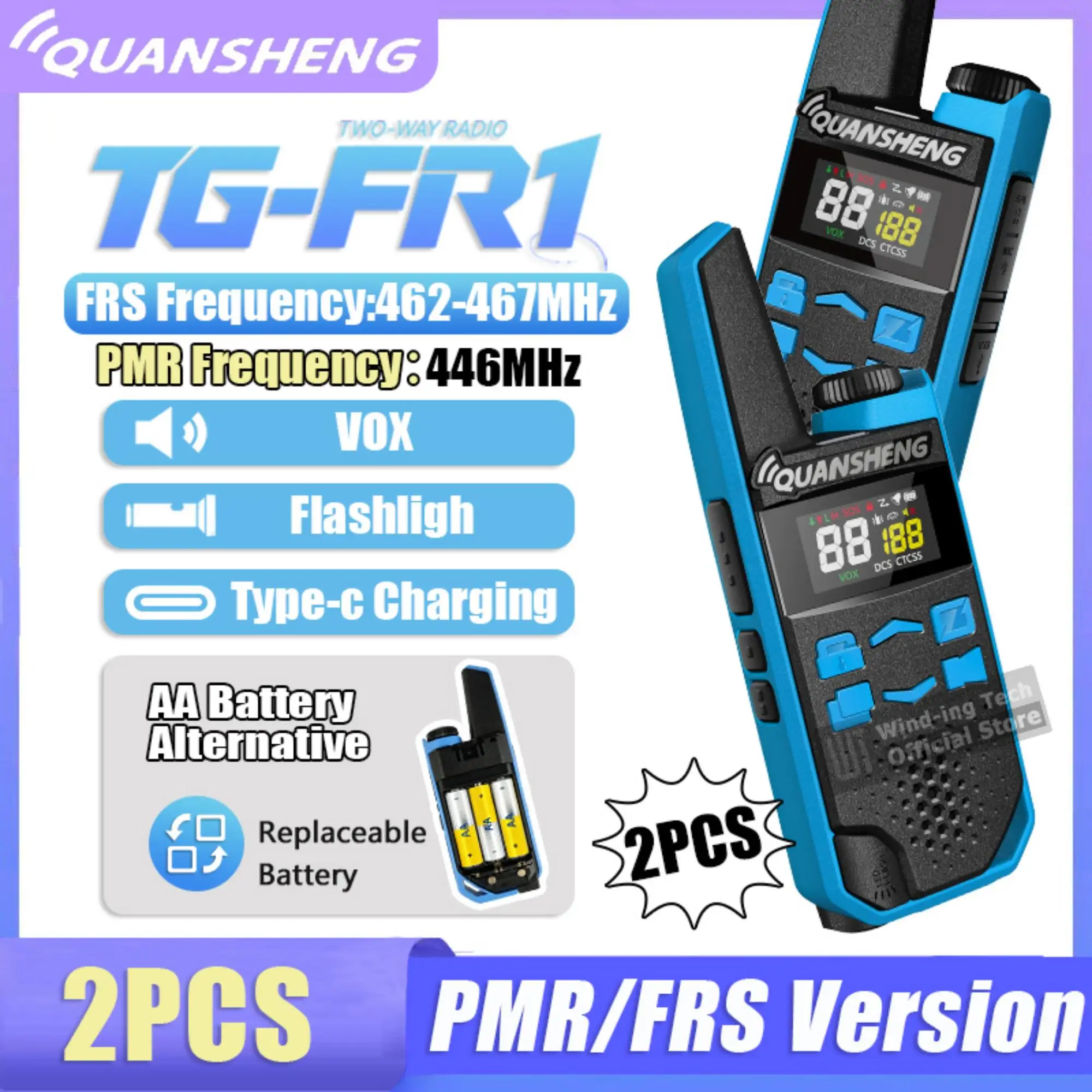 2PCS Quansheng TG-FR1 Walkie Talkie PMR446 FRS Version License Free Type-c Charging Ultra-light Flashligh Two Way Ham Radios