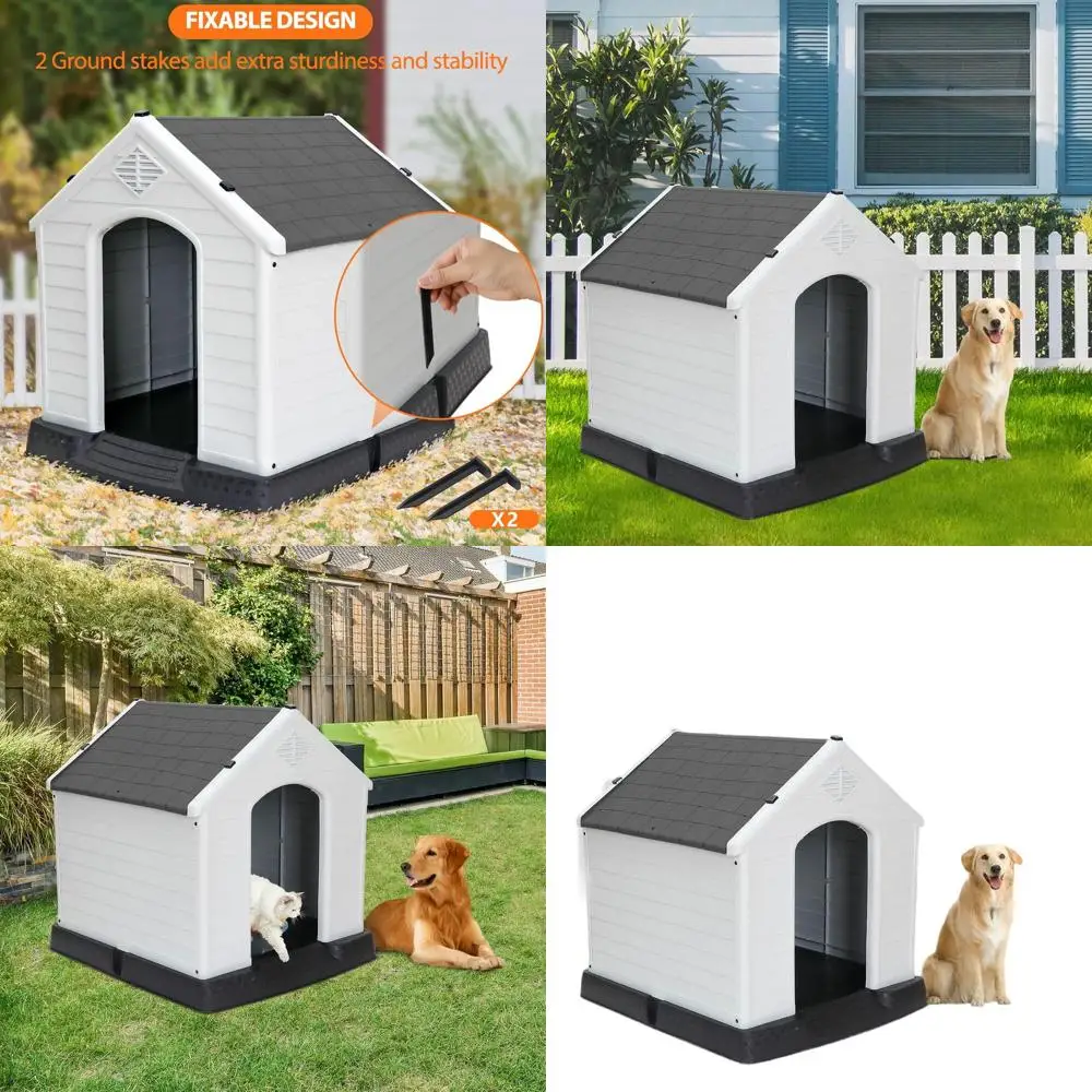 

Waterproof Insulated Outdoor Dog House with Air Vents, Elevated Floor, Easy Assembly, Grey, 28