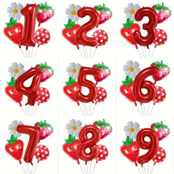 5-piece strawberry and red polka dot digital balloon set -32 inch aluminum foil, suitable for birthday parties and celebrations