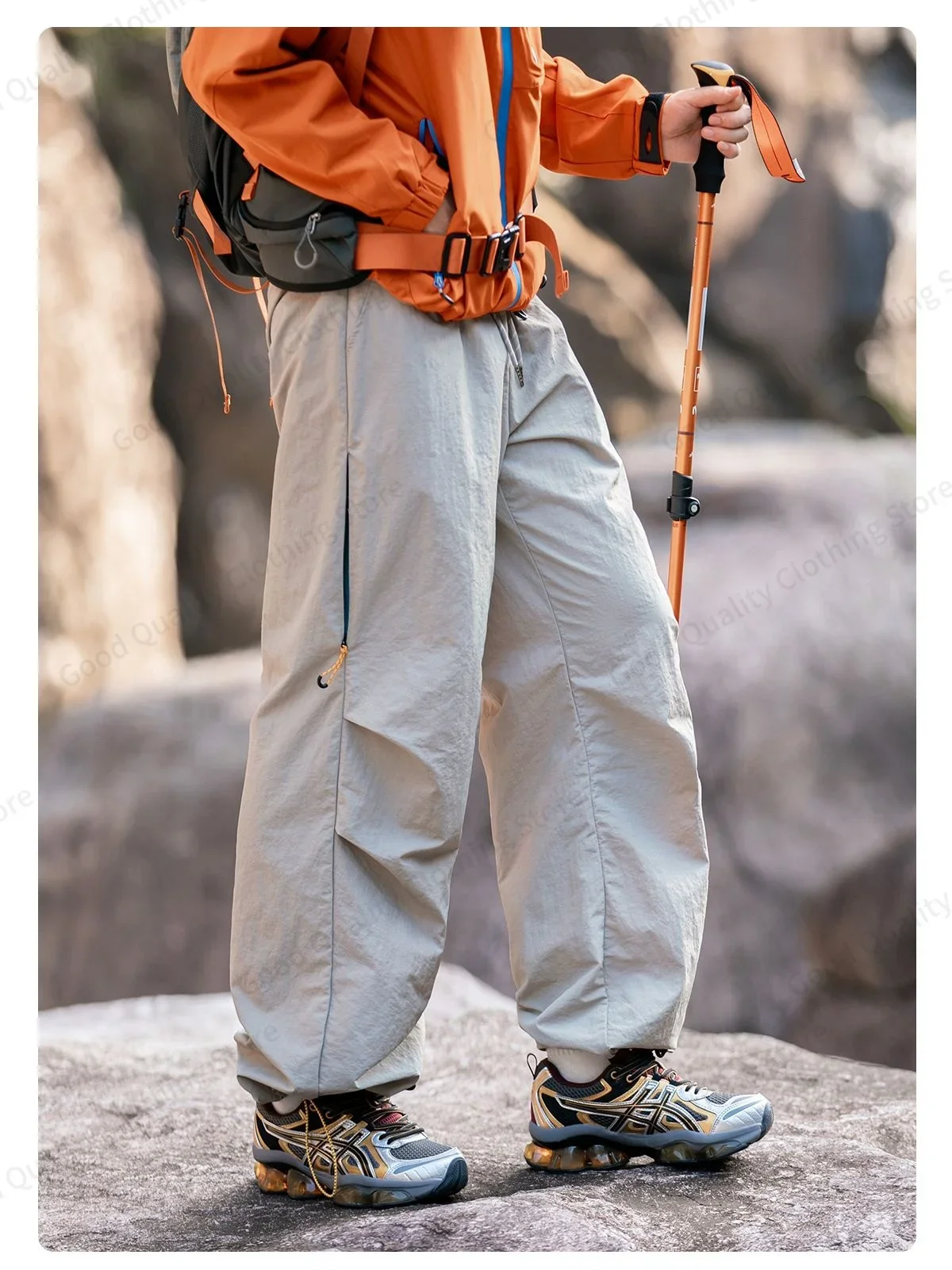 Arbeitsfreudige, wasserabweisende Outdoor-Overalls für Herren, Herbst, lange Hosen mit Schlitz und Falten, Kontrastfarben, Reißverschluss, Sport- und Freizeithose – Detail 24