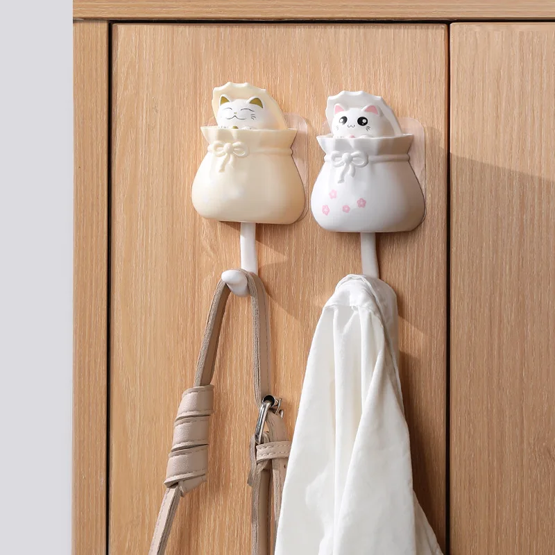 1pc Cute Decorative Hooks Cartoon Cat Key Holder Umbrellar Towel Hat Coat Hanger Rack Wall Mounted Animal Decorative Hooks