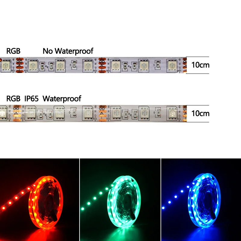 Tira de luces LED RGB 5050, cinta Flexible de color blanco cálido, 3000k, blanco Natural, 4000k, 6000k, rojo, verde, azul, amarillo, resistente al agua IP65, 5m, 60 LED