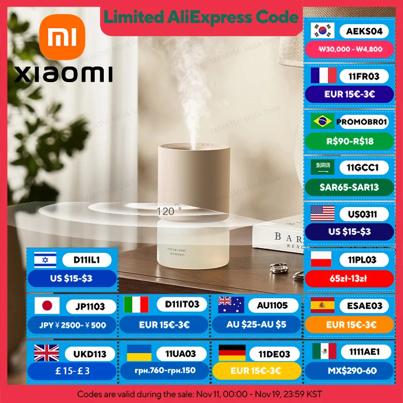 XIAOMI MIJIA Set diffusore di profumo intelligente, aumenta l'intensità durante una persona è rilevata, 3 livelli di concentrazione, 16 milioni di colori