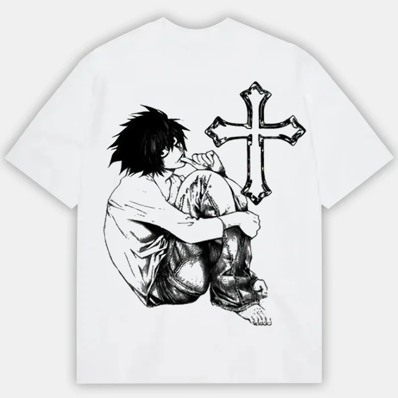Death Note L Lawliet Vintage Anime Graphic T‑Shirt Japanese Manga Print Unisex Cotton Short Sleeve Tee Casual Streetwear Tops